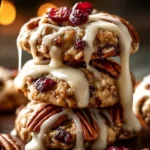 No-bake cranberry pecan cookies topped with praline for a delicious treat