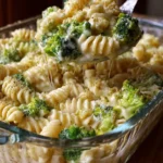 Delicious No-Boil Broccoli Pasta Bake served in a baking dish