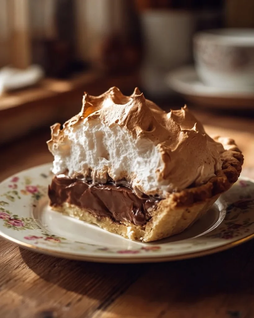 Old Fashioned Chocolate Meringue Pie with fluffy meringue topping
