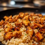 One-Pan Honey BBQ Chicken Rice dish garnished and ready to serve.
