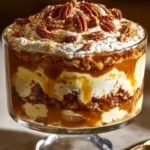 Delicious Pecan Pie Cheesecake Trifle with layers of cream and pecans