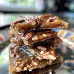Homemade Pecan Praline Candy with nuts and caramel on a wooden surface