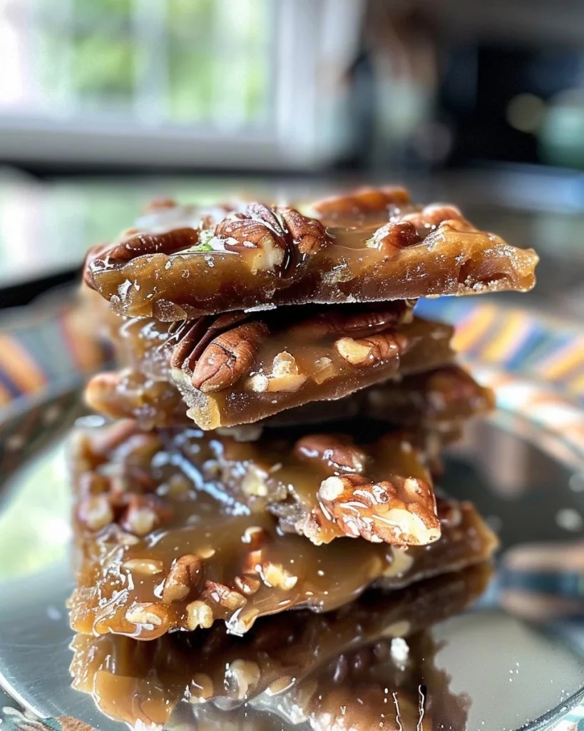 Homemade Pecan Praline Candy with nuts and caramel on a wooden surface