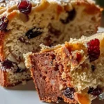 Rich and moist coconut and mixed fruit traditional cake slice