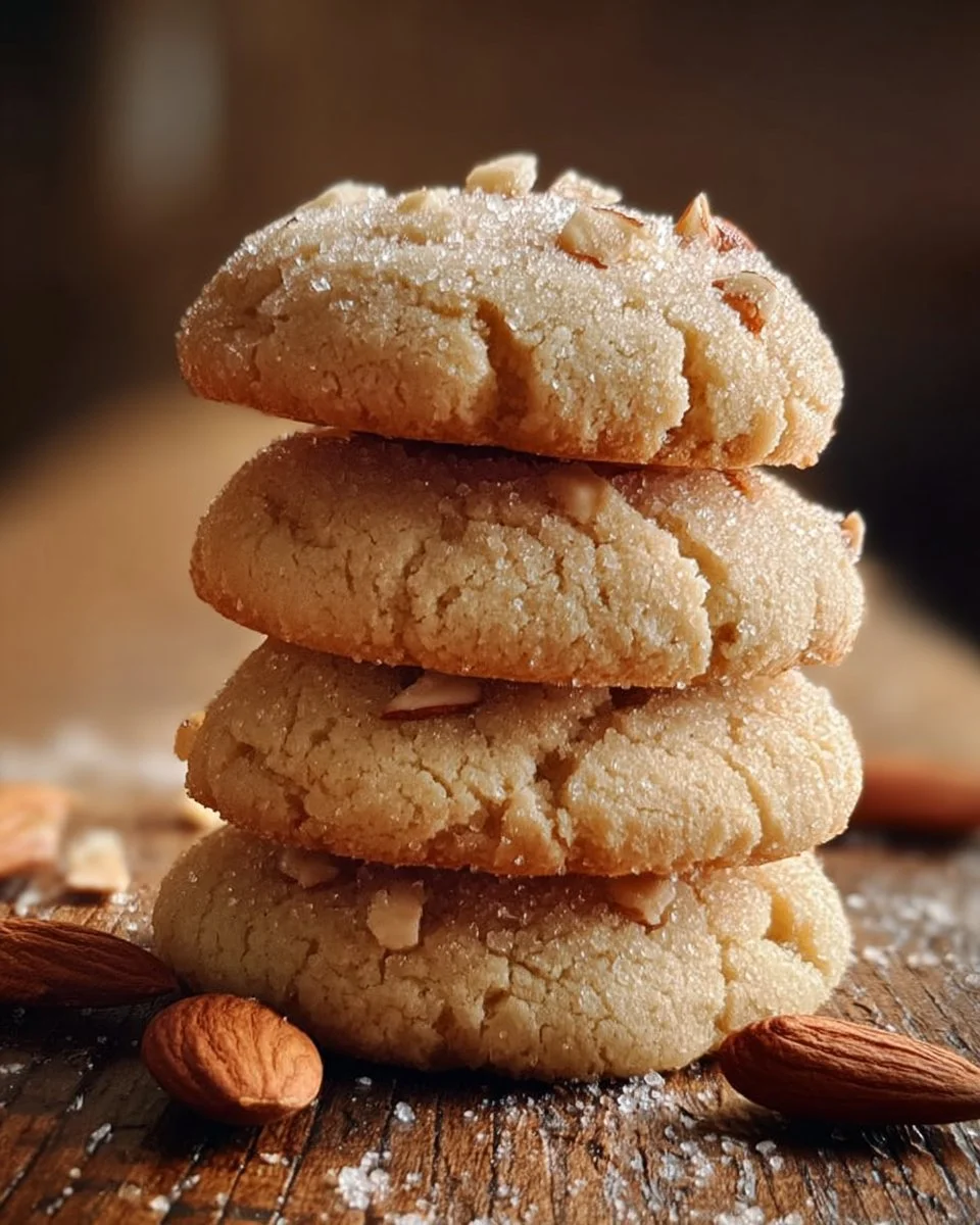 Freshly baked soft almond cream cookies on a cooling rack