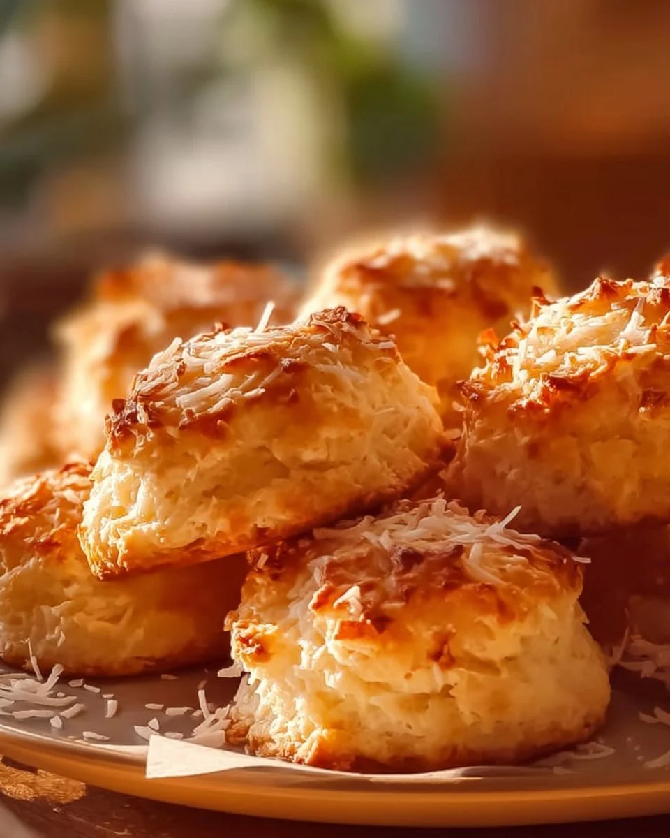 Soft and buttery milky coconut biscuits on a plate