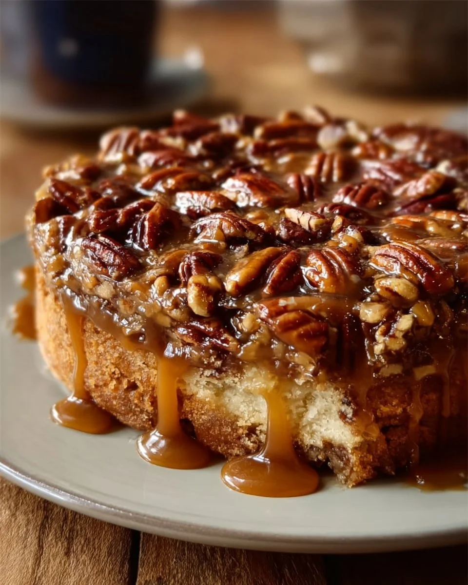 Delicious Southern Pecan Praline Cake with nutty praline topping