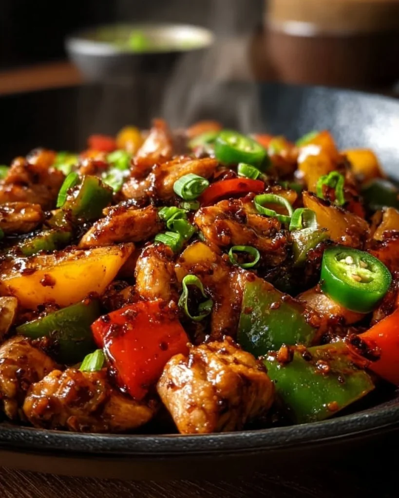 Delicious spicy jalapeño chicken stir-fry with fresh vegetables