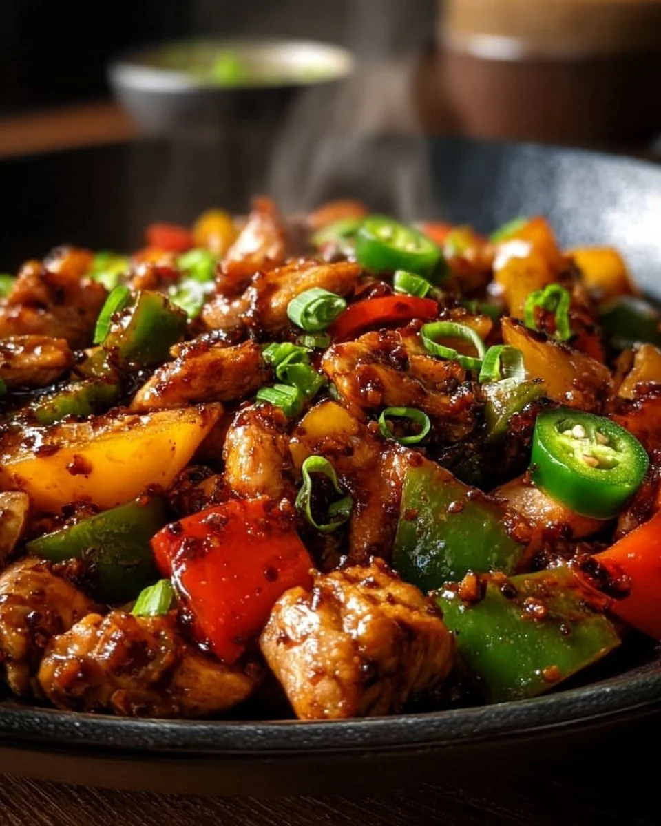 Delicious spicy jalapeño chicken stir-fry with fresh vegetables