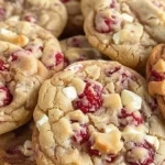 Delicious homemade white chocolate raspberry cookies on a plate.