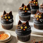 Delicious Black Velvet Cupcakes with cream frosting on a decorative plate.