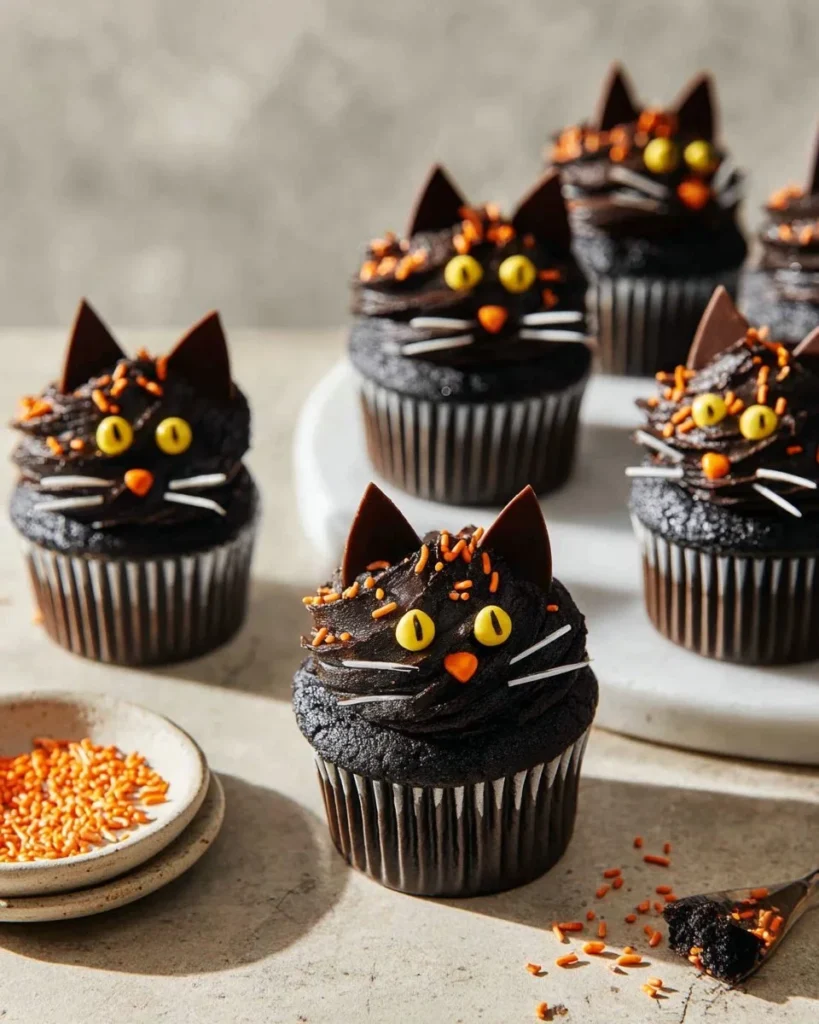 Delicious Black Velvet Cupcakes with cream frosting on a decorative plate.