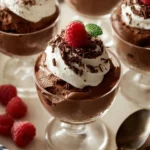 Delicious homemade chocolate mousse in a glass topped with whipped cream.