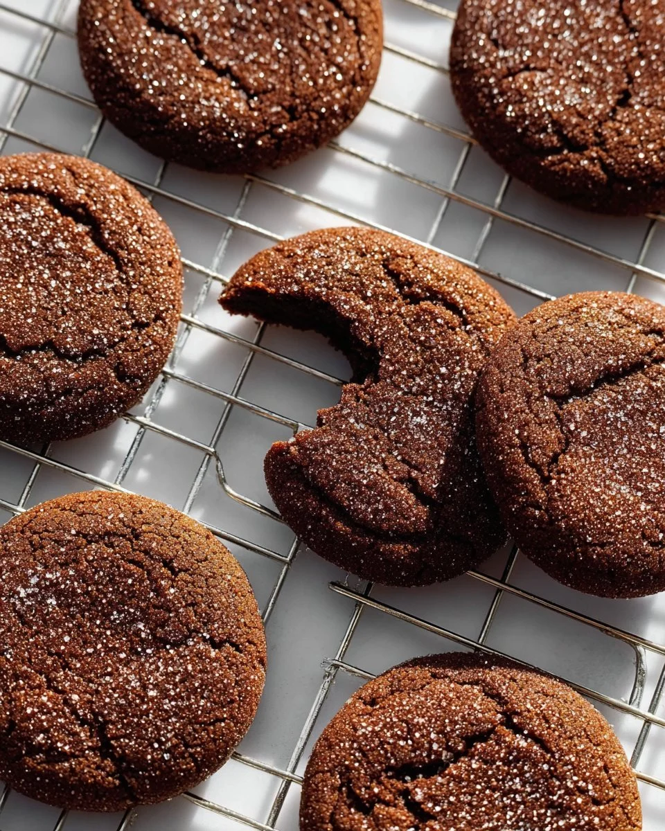 Freshly baked Chocolate Snickerdoodle cookies on a cooling rack