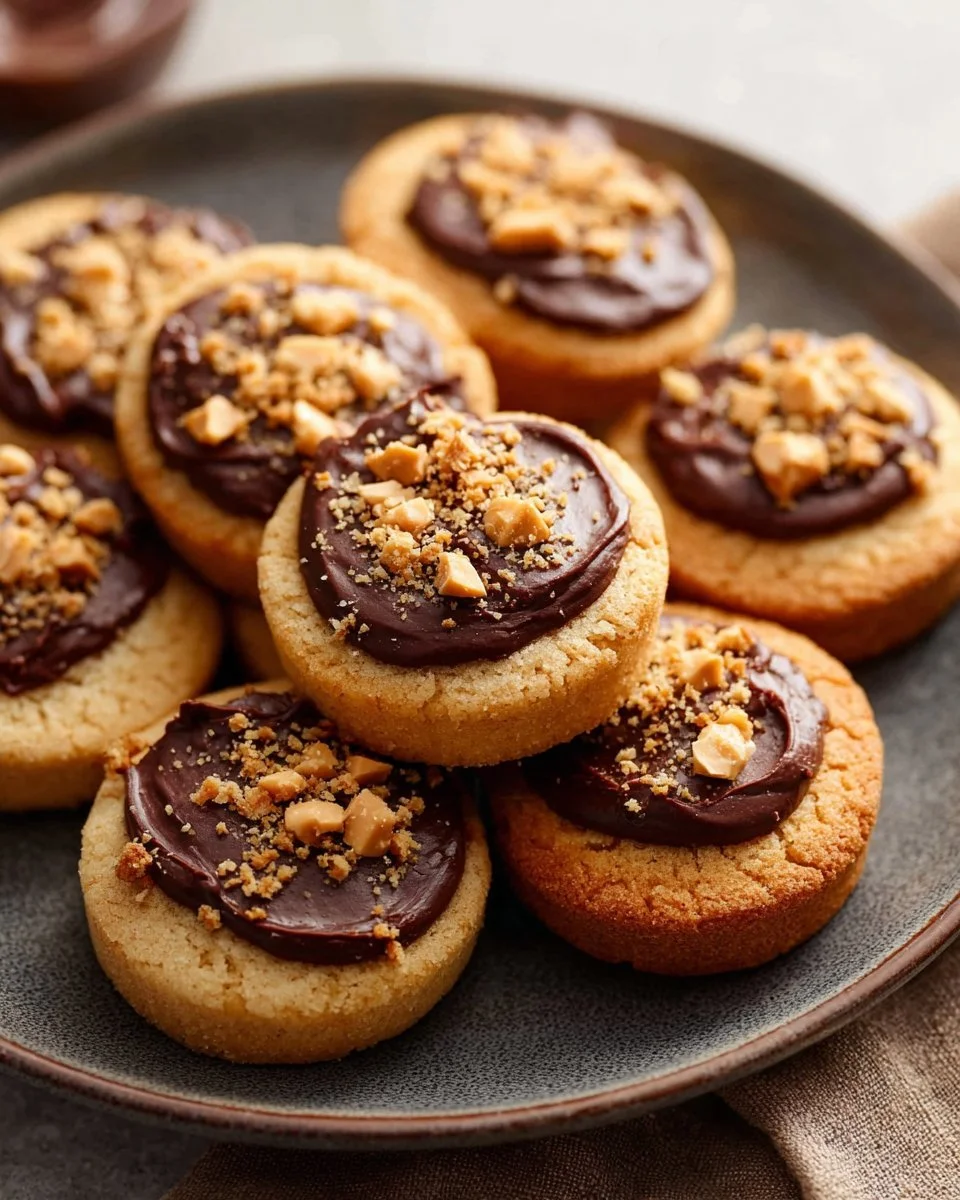 Delicious cookie cups with rich fudge filling on a decorative plate