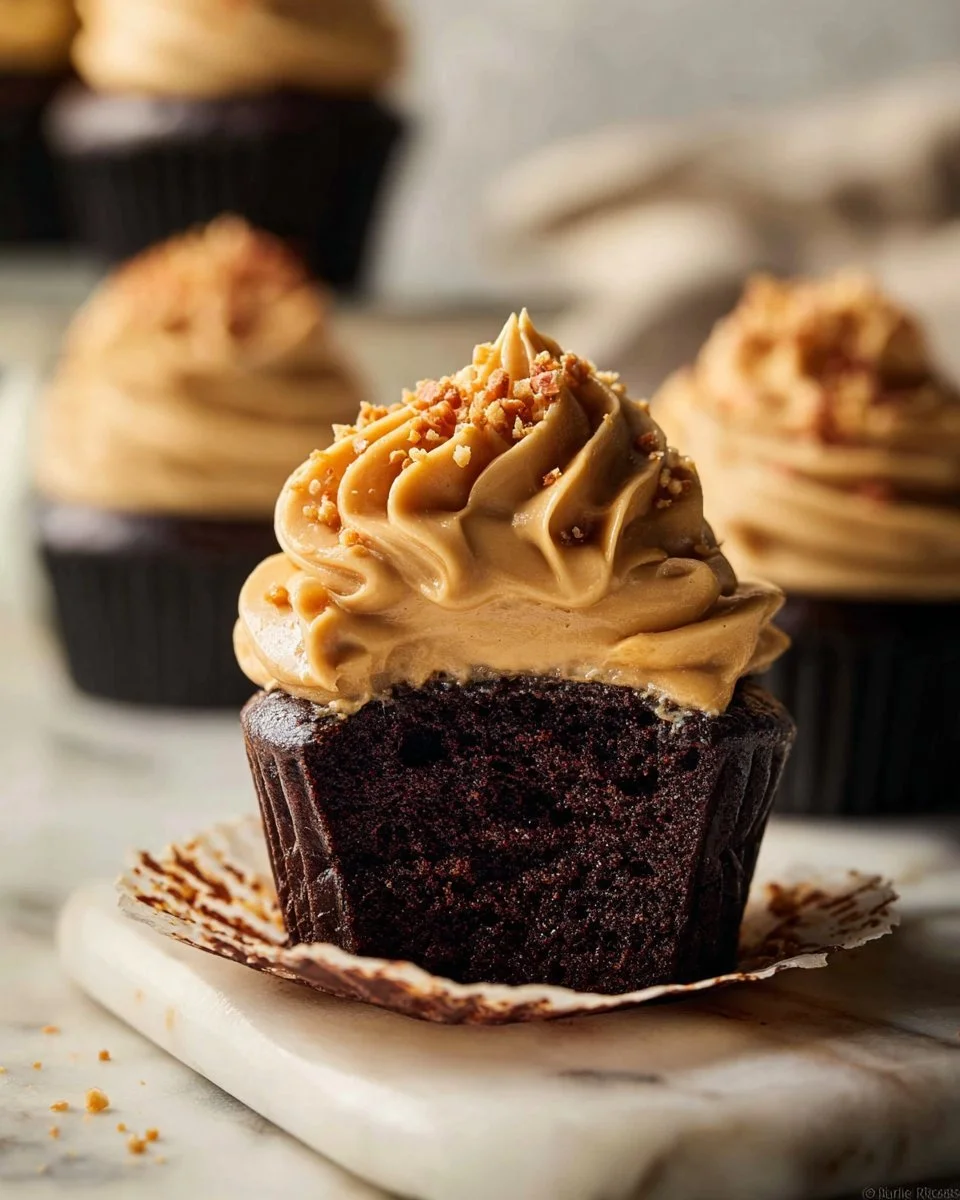 Dark Chocolate Cupcakes with Peanut Butter Frosting