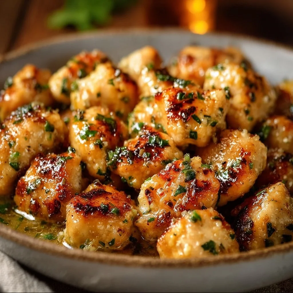 Delicious Garlic Butter Chicken Bites served in a bowl