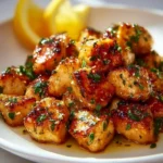 Delicious Garlic Butter Chicken Bites served with fresh herbs and garlic.