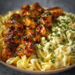 Lemon Garlic Butter Chicken served with creamy Parmesan pasta