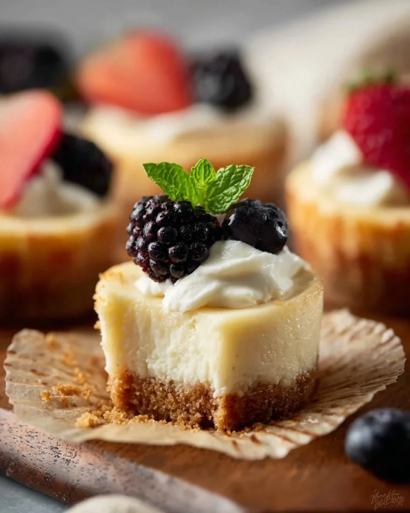 Delicious mini cheesecakes topped with fresh berries