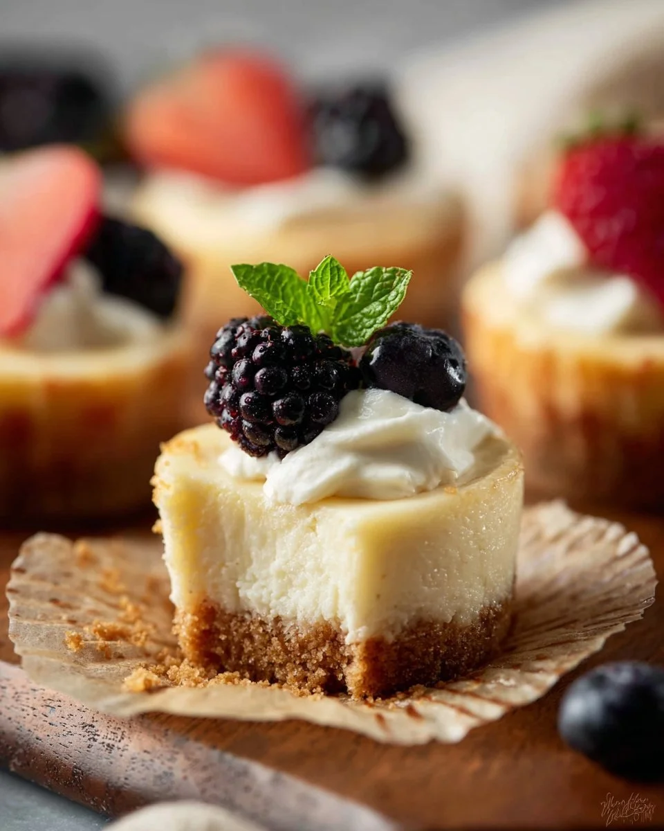 Delicious mini cheesecakes topped with fresh berries