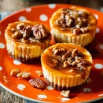 Mini pumpkin cheesecakes with gingersnap crust on a plate