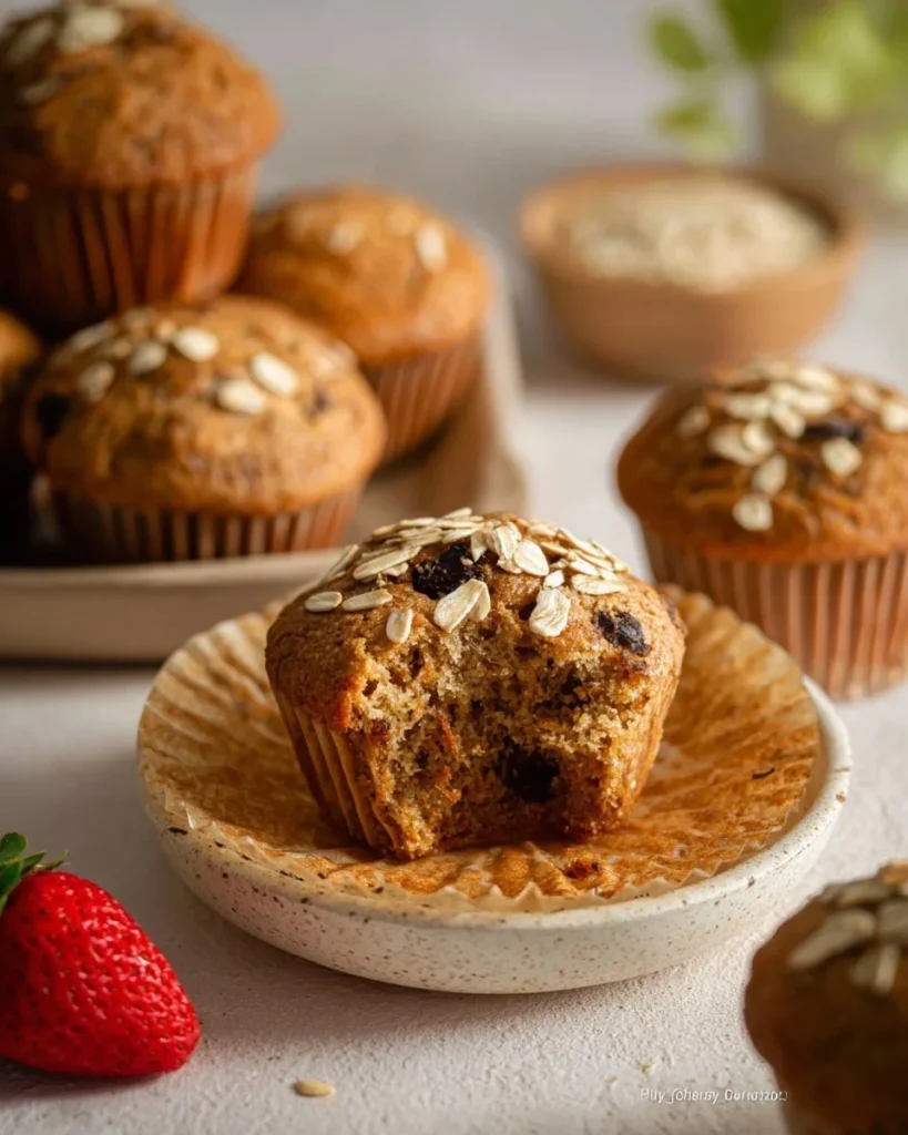 Whole wheat oat muffins baked with healthy ingredients