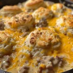 Biscuits Gravy Hashbrown Bake served in a casserole dish