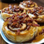 Delicious Bourbon Maple Bacon Cinnamon Rolls fresh out of the oven.