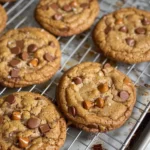 Brown butter espresso toffee chocolate chip cookies on a plate