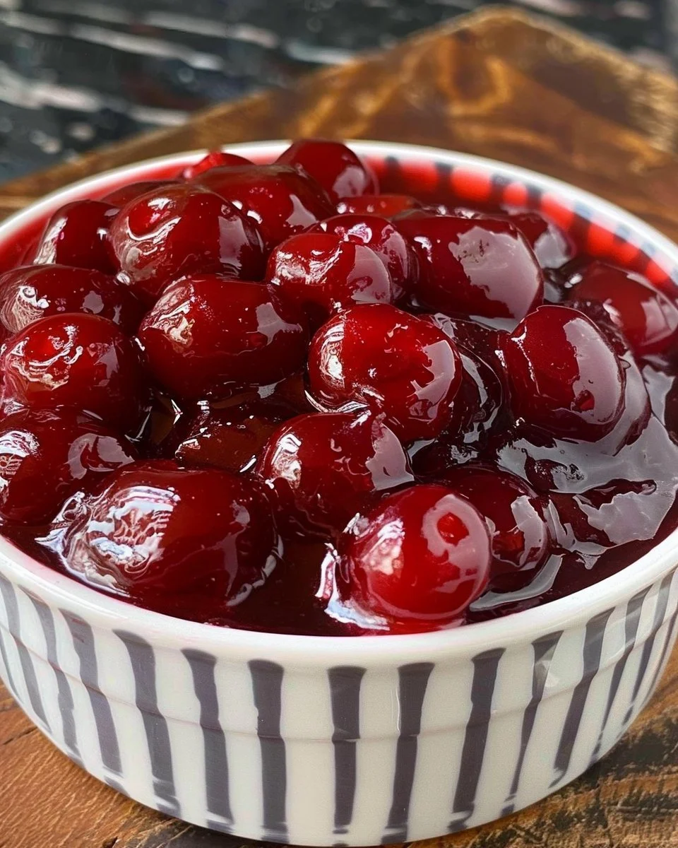 Homemade cherry pie filling in a bowl with fresh cherries