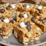 Delicious Chocolate Peanut Butter Rice Crispy Treats on a plate