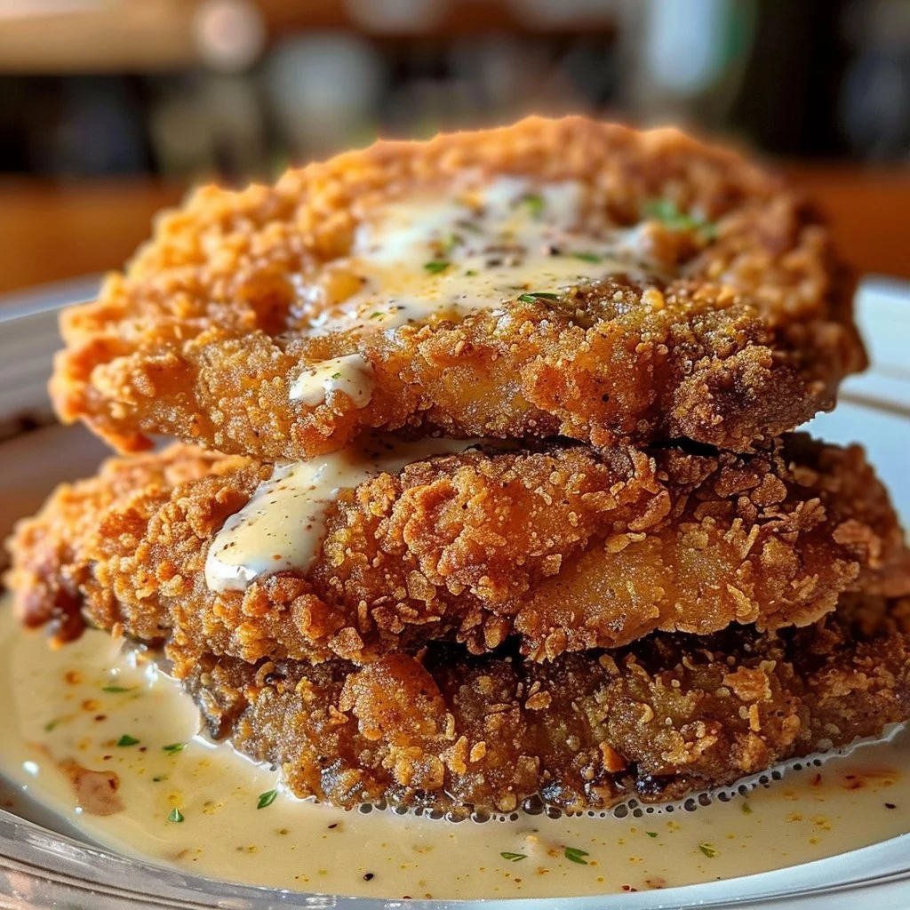 Crispy buttermilk chicken fried steak served with creamy gravy