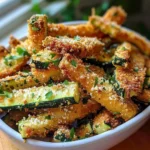 Crispy Parmesan garlic zucchini fries on a plate.