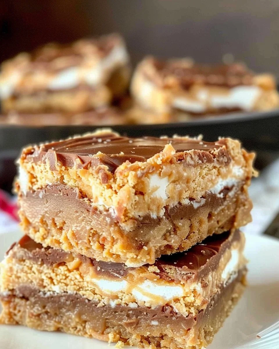 Peanut Butter Marshmallow Bars with a rich peanut butter layer and fluffy marshmallows