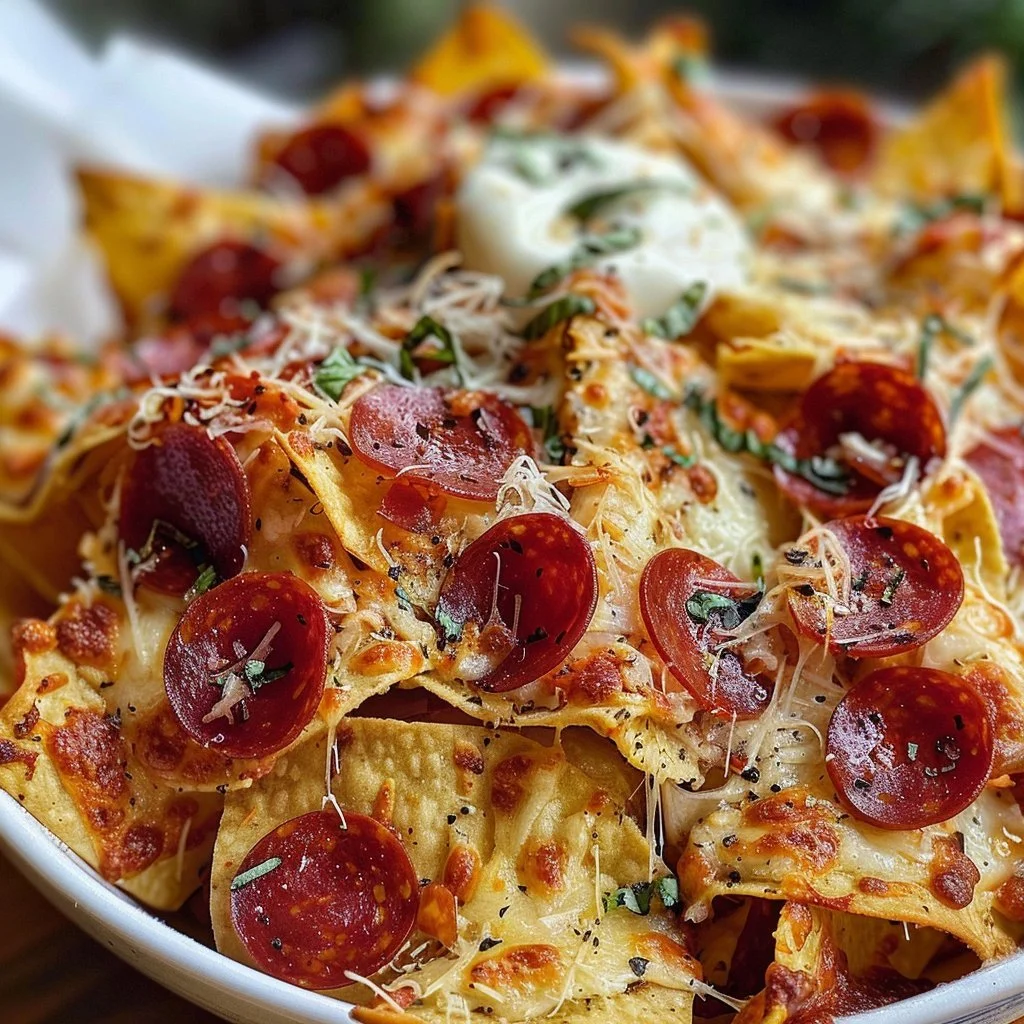 Crunchy pepperoni and cheesy pizza chips snack
