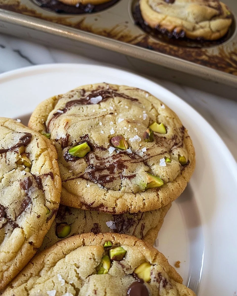 Salted Pistachio Dark Chocolate Chip Cookies